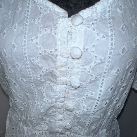 Zara Basic White Puff Sleeve Floral Embroidered Dress Cottagecore M/L - Picture 7 of 13